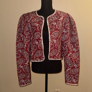 Sea Red and White Paisley Women's Quilted Blazer